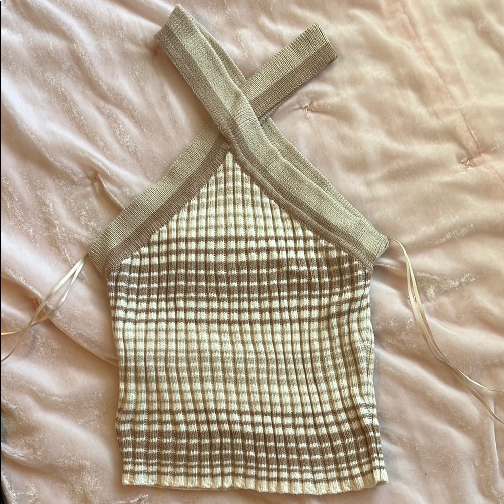 Jessica Simpson Beige and White Striped Halter Top